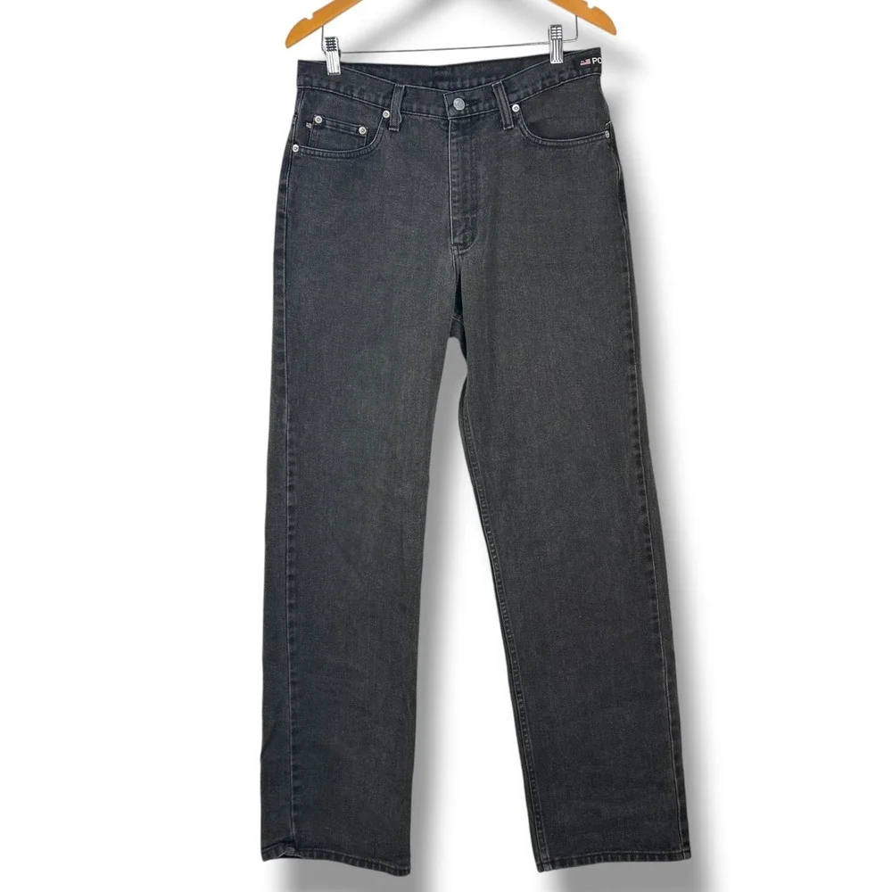 Vintage‎ Polo Jeans Company Straight Leg Mens 34x32 Faded Black Denim Jeans